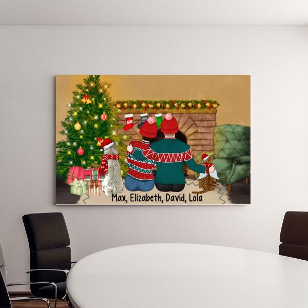 Personalized Canvas, Christmas Couple With Pets, Gift For Christmas