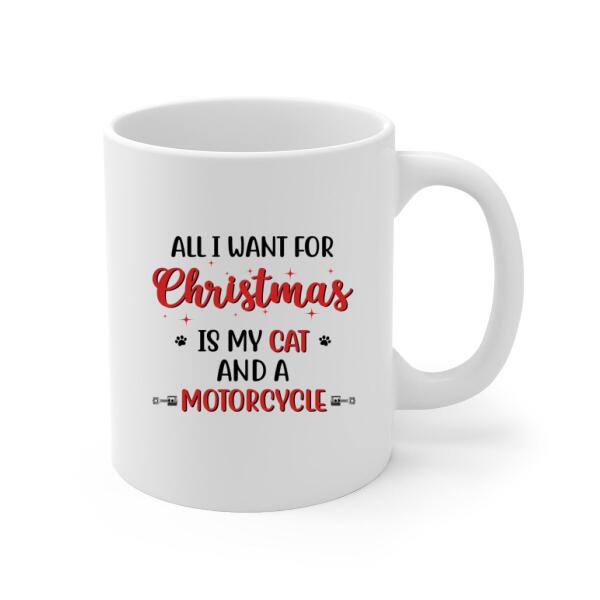 Personalized Mug, Motorcycle Girl With Cats, Christmas Gift For Bikers And Cat Lovers