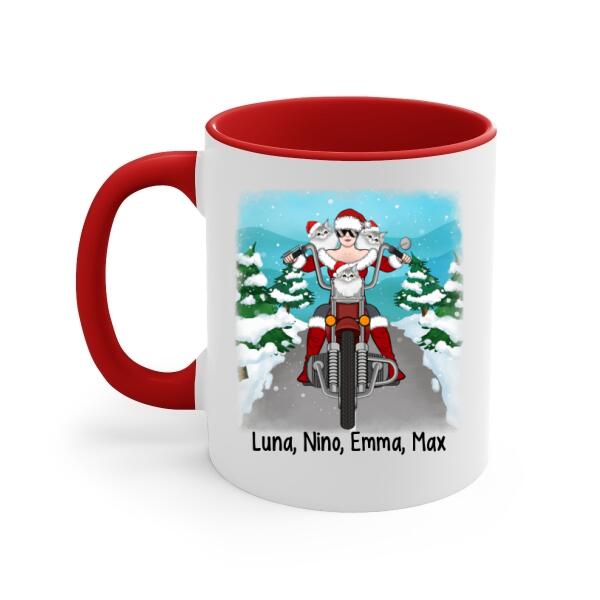 Personalized Mug, Motorcycle Girl With Cats, Christmas Gift For Bikers And Cat Lovers