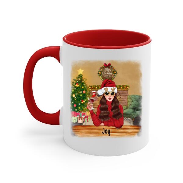 Personalized Mug, Pour Me Some Holiday Cheer, Girl Drinking Christmas Theme, Christmas Gift For Wine Lovers