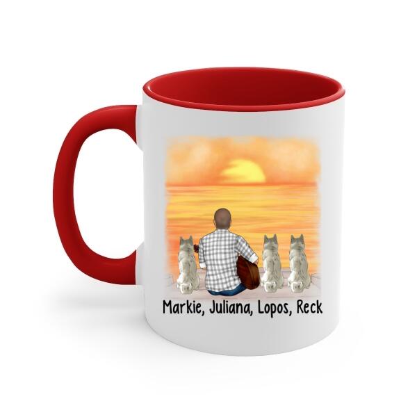 Personalized Mug, A Man Playing Guitar With Dogs, Gift For Guitar And Dog Lovers