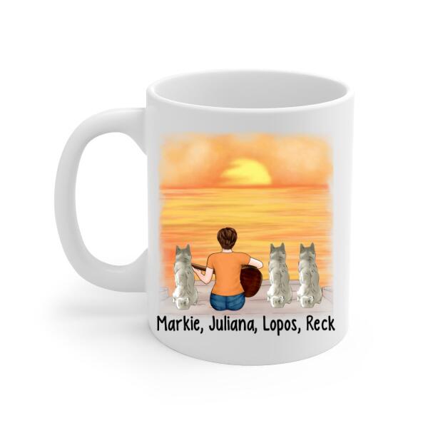 Personalized Mug, A Girl Playing Guitar With Dogs, Gift For Guitar And Dog Lovers