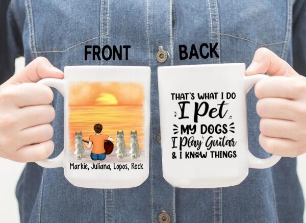 Personalized Mug, A Girl Playing Guitar With Dogs, Gift For Guitar And Dog Lovers