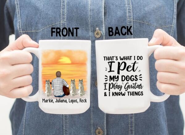 Personalized Mug, A Man Playing Guitar With Dogs, Gift For Guitar And Dog Lovers