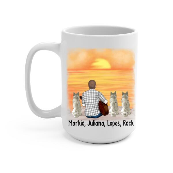 Personalized Mug, A Man Playing Guitar With Dogs, Gift For Guitar And Dog Lovers