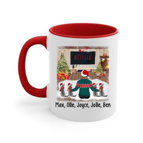 Personalized Mug, Christmas Man And Cats, Gift For Cat Lovers