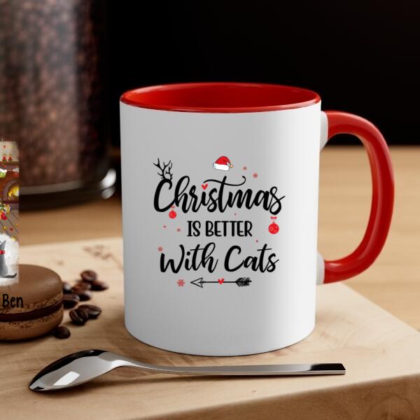 Personalized Mug, Christmas Girl And Cats, Gift For Cat Lovers