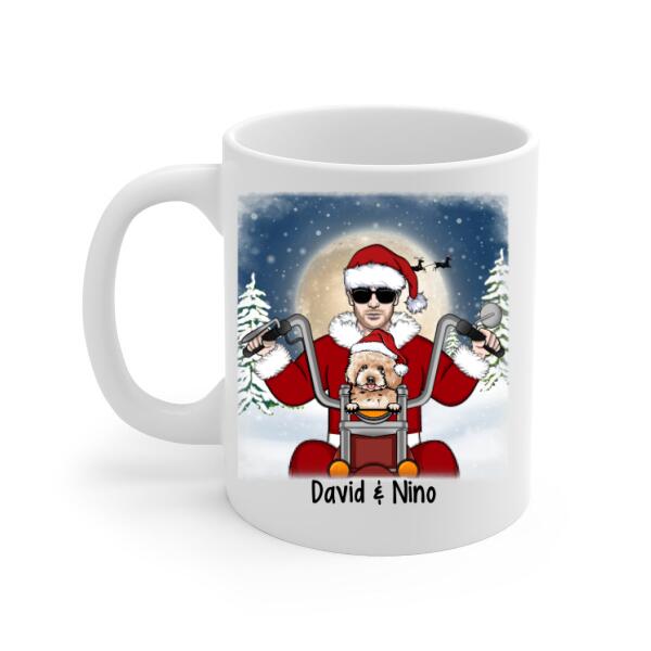 Personalized Mug, Motorcycle Man With Dogs, Christmas Gift For Bikers And Dog Lovers