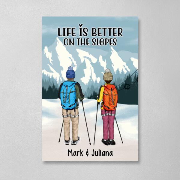 Personalized Canvas/Poster, Snowshoeing Couple and Friends, Gift for Snowshoeing Lovers