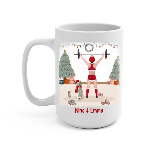 Personalized Mug, All I Want For Christmas Is A Weight Lifting And My Dogs, Christmas Gift For Fitness And Dog Lovers