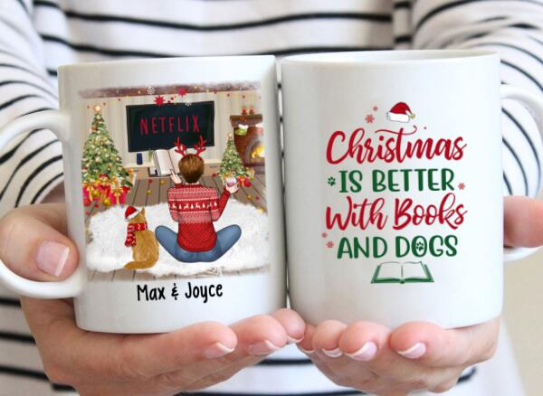 Personalized Mug, Christmas Is Better With Books And Cats, Christmas Gift For Book Lovers And Cat Lovers