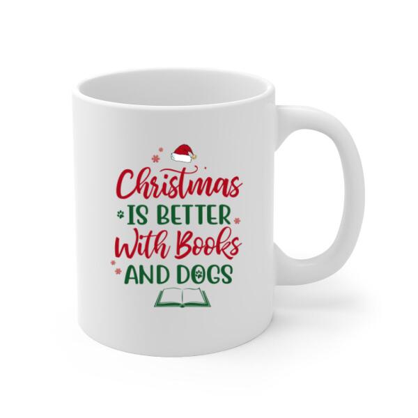 Personalized Mug, Christmas Is Better With Books And Cats, Christmas Gift For Book Lovers And Cat Lovers