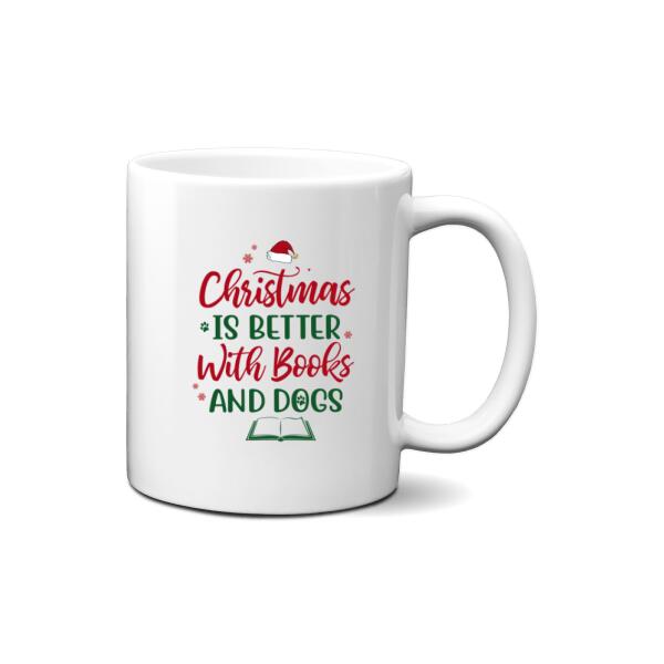 Personalized Mug, Christmas Is Better With Books And Cats, Christmas Gift For Book Lovers And Cat Lovers