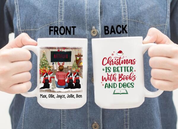 Personalized Mug, Christmas Is Better With Books And Dogs, Christmas Gift For Book Lovers And Dog Lovers