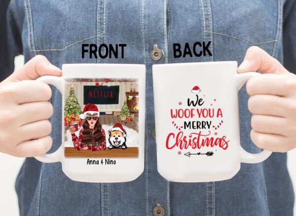 Personalized Mug, Up To 4 Dogs, We Woof You A Merry Christmas, Christmas Gift For Dog Lovers