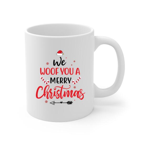 Personalized Mug, Up To 4 Dogs, We Woof You A Merry Christmas, Christmas Gift For Dog Lovers