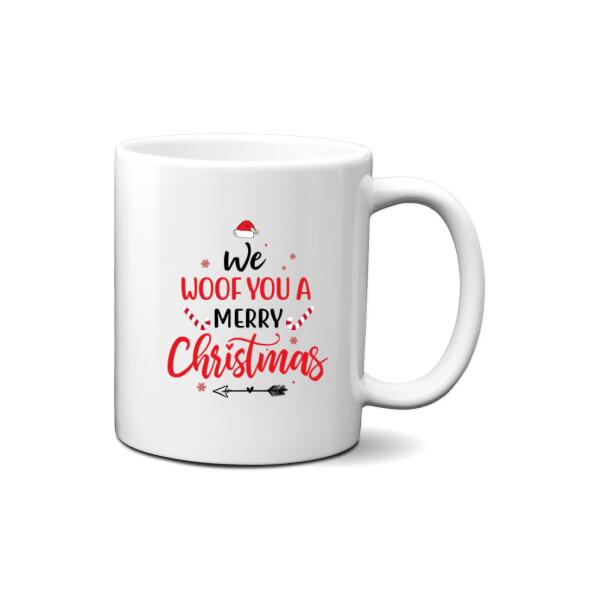 Personalized Mug, Up To 4 Dogs, We Woof You A Merry Christmas, Christmas Gift For Dog Lovers