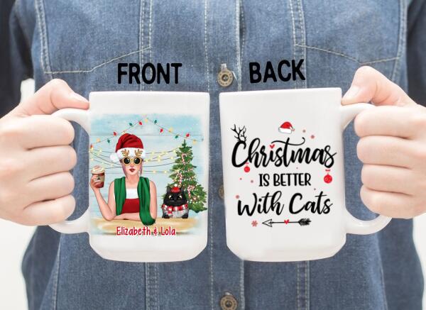 Personalized Mug, Christmas Is Better With Cats, Christmas Gift For Cat Lovers