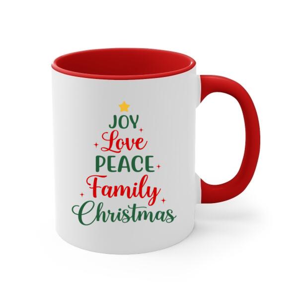 Personalized Ceramic Mug, Joy Love Peace Family Christmas, Christmas Gift For Whole Family