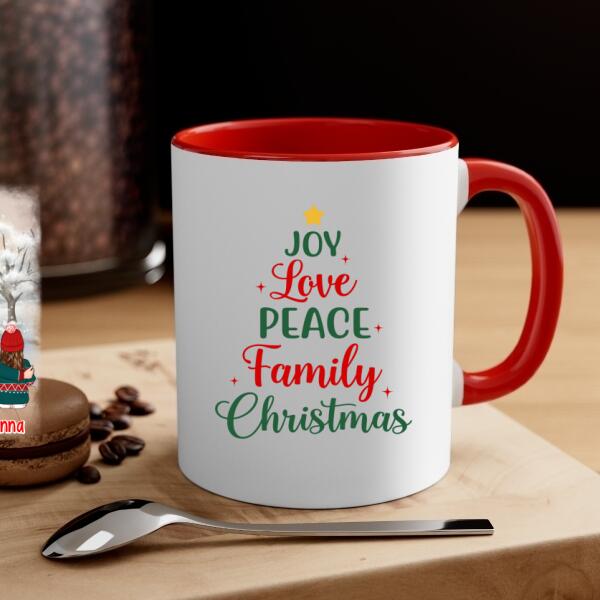 Personalized Ceramic Mug, Joy Love Peace Family Christmas, Christmas Gift For Whole Family