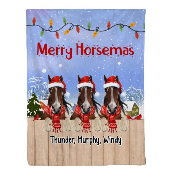 Personalized Blanket, Up To 3 Horses, Joy To The World, Christmas Gift For Horse Lovers