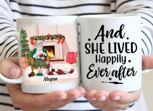 Grandma Crocheting and She Lived Happily Ever After - Personalized Gifts Custom Mug for Grandma