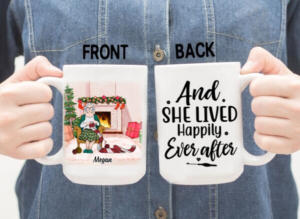 Grandma Crocheting and She Lived Happily Ever After - Personalized Gifts Custom Mug for Grandma