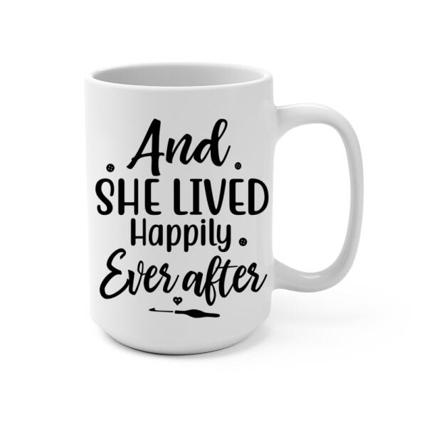 Grandma Crocheting and She Lived Happily Ever After - Personalized Gifts Custom Mug for Grandma