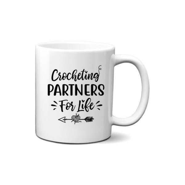 Personalized Mug, Up To 3 Pets, Crocheting Partners For Life, Chirtsmas Gift For Crocheting Lovers, Dog Lovers, Cat Lovers