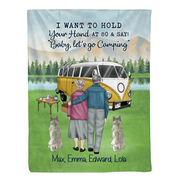 Personalized Blanket, Old Couple Camping with Dogs , Gift For Camping and Dog Lovers