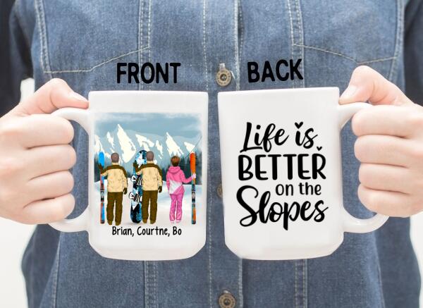 Personalized Mug, Snowboarding and Skiing Friends, Gift For Snowboard And Ski Lovers