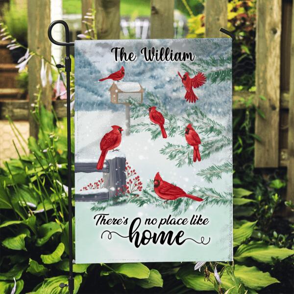 Personalized Garden Flag, There's No Place Like Home, Cardinal Family, Christmas Birds, Christmas Gift For Family