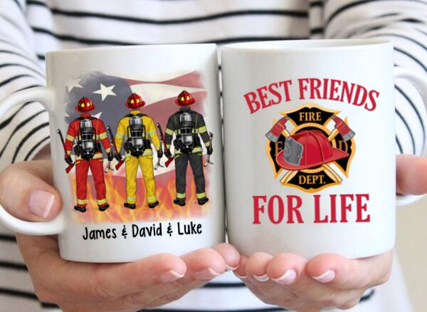 Personalized Mug, Best Friends For Life - Firefighter Couple And Friends, Gift For Firefighters