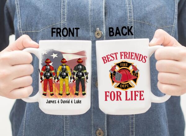 Personalized Mug, Best Friends For Life - Firefighter Couple And Friends, Gift For Firefighters