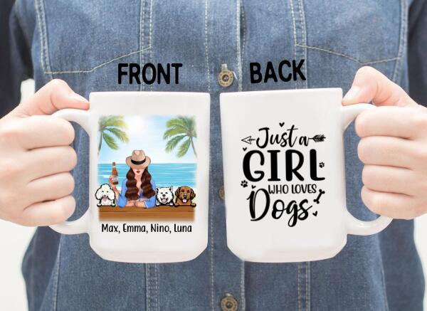 Personalized Mug, A Girl And Peeking Dogs - Summer Partner Gift, Gift For Beach Lovers And Dog Lovers