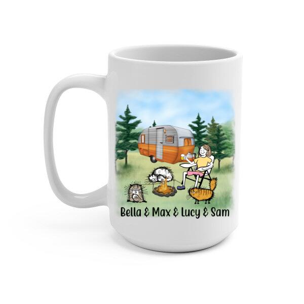 Personalized Mug, A Girl and Her Cats Go Camping, Gift for Campers and Cat Lovers