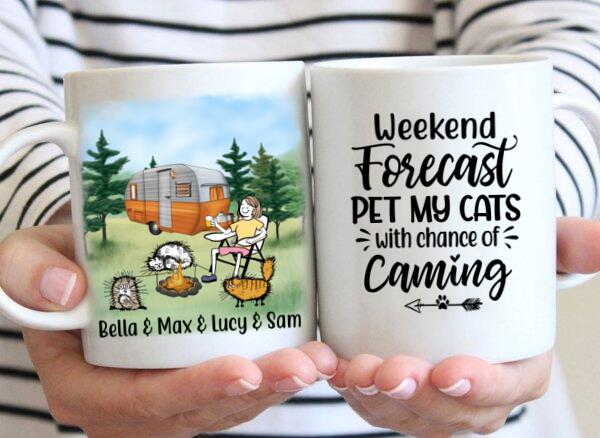 Personalized Mug, A Girl and Her Cats Go Camping, Gift for Campers and Cat Lovers