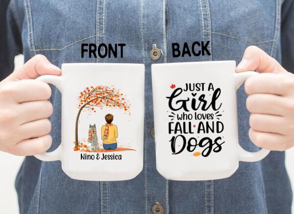 Personalized Mug, Just A Girl Who Loves Fall And Dogs, Fall Gift For Dog Lovers