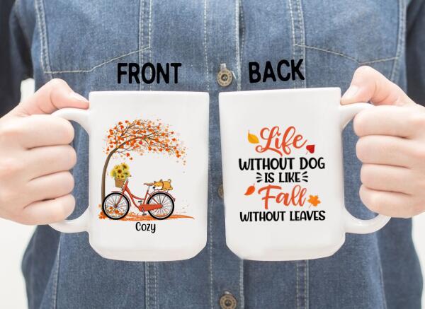 Personalized Mug, Dog Sleeping on Bicycle, Gift for Fall Lover, Dog lover. Autumn Gift