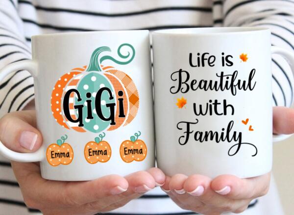 Life Is Beautiful with Family - Personalized Gifts Custom Mug for Grandma