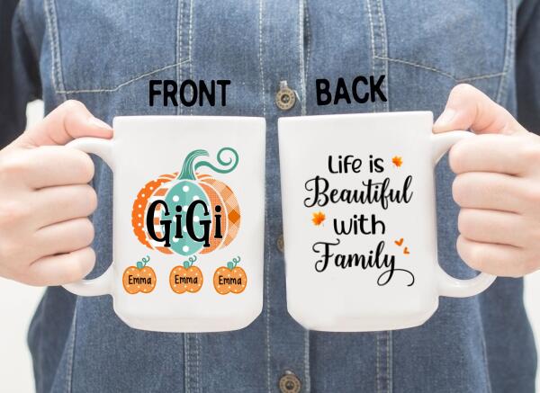 Life Is Beautiful with Family - Personalized Gifts Custom Mug for Grandma