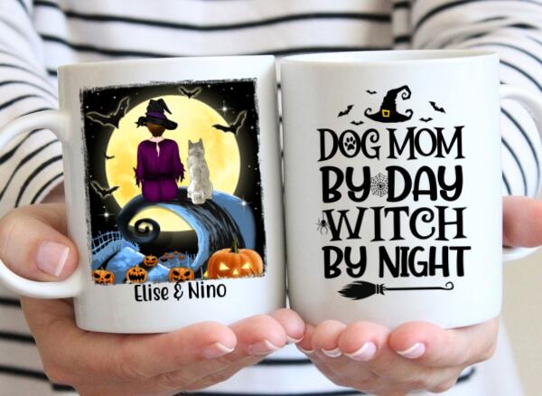 Dog Mom By Day, Witch By Night - Halloween Personalized Gifts Custom Mug For Dog Mom