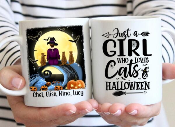 Personalized Mug, Just A Girl Who Loves Cats And Halloween - Halloween Gift, Gift For Cat Lovers