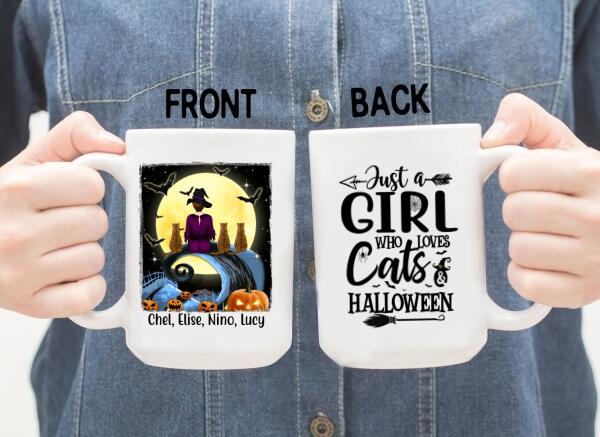 Personalized Mug, Just A Girl Who Loves Cats And Halloween - Halloween Gift, Gift For Cat Lovers