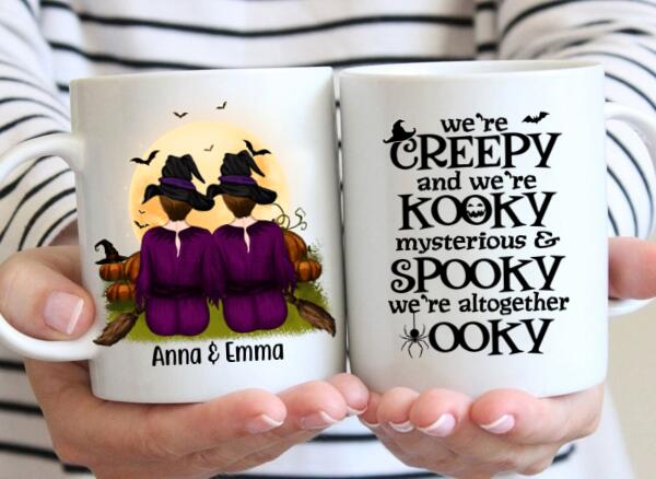 Personalized Mug, Up To 5 Witch Besties - Side By Side Or Miles Apart Witches Are Always Connected By Heart, Gift for Halloween, Gift For Sisters, Best Friends