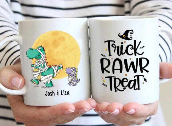 Personalized Mug, Trick Rawr Treat, Dinosaur Lovers, Gifts For Halloween Family