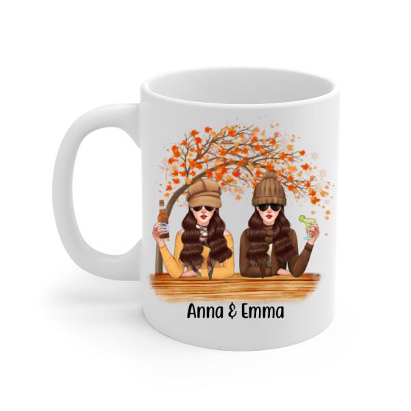 Personalized Mug, Drinking Besties, Best Friend Forever - Fall Season Gift, Gift for Sisters, Best Friends