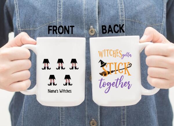 Personalized Mug, Wicked Witches Feet, Witches Gotta Stick Together, Gifts For Halloween Family