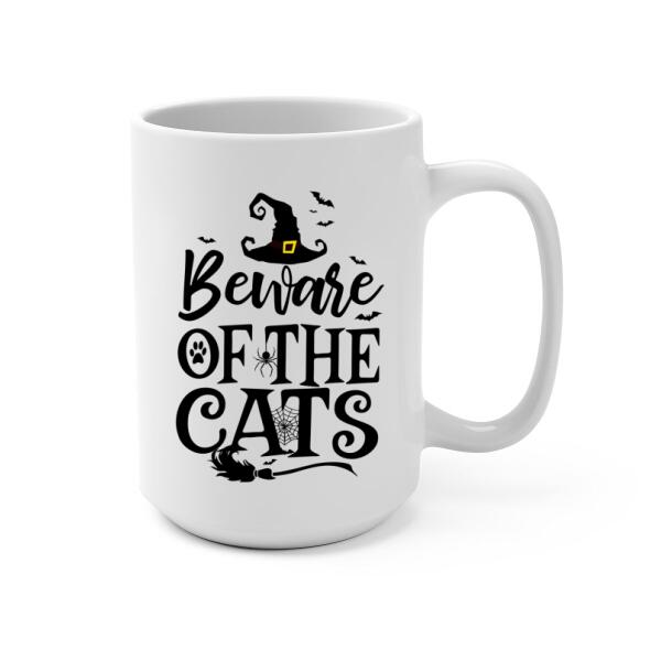 Personalized Mug, Up to 3 Cats, Witch And Cats - Halloween Gift, Gift For Cat Lovers