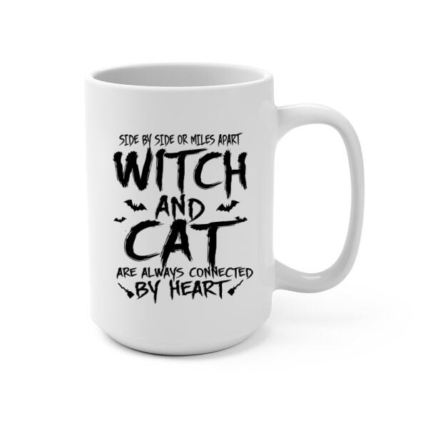 Witch and Cat Are Always Connected by Heart - Halloween Personalized Gifts Custom Cat Mug for Cat Mom, Cat Lovers